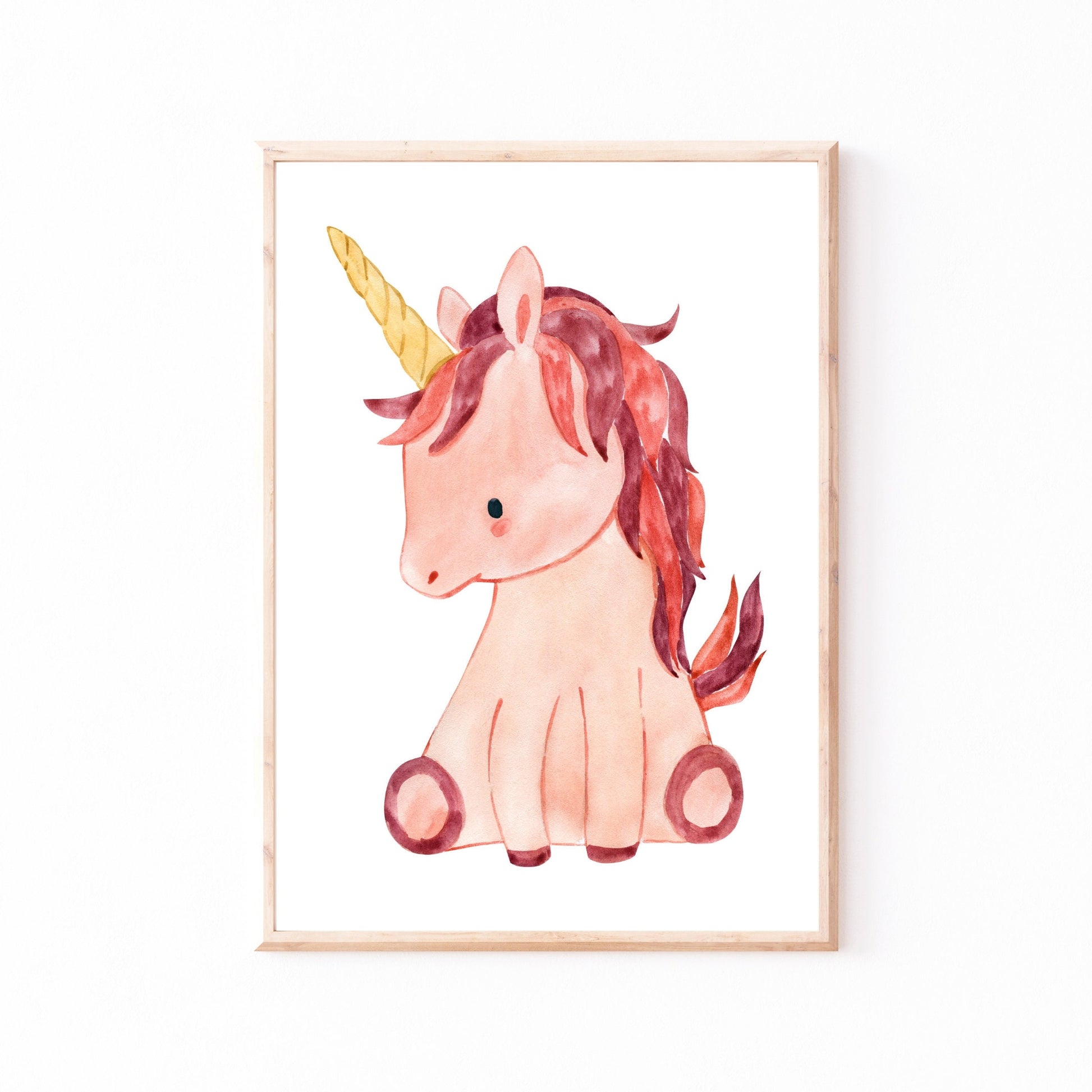 Posterset Einhorn und Schmetterling A4 & A3: handgemalte, rosa Einhorn-Illustration auf hochwertigem Naturpapier, perfekt als Kinderzimmerdeko oder Geschenk.