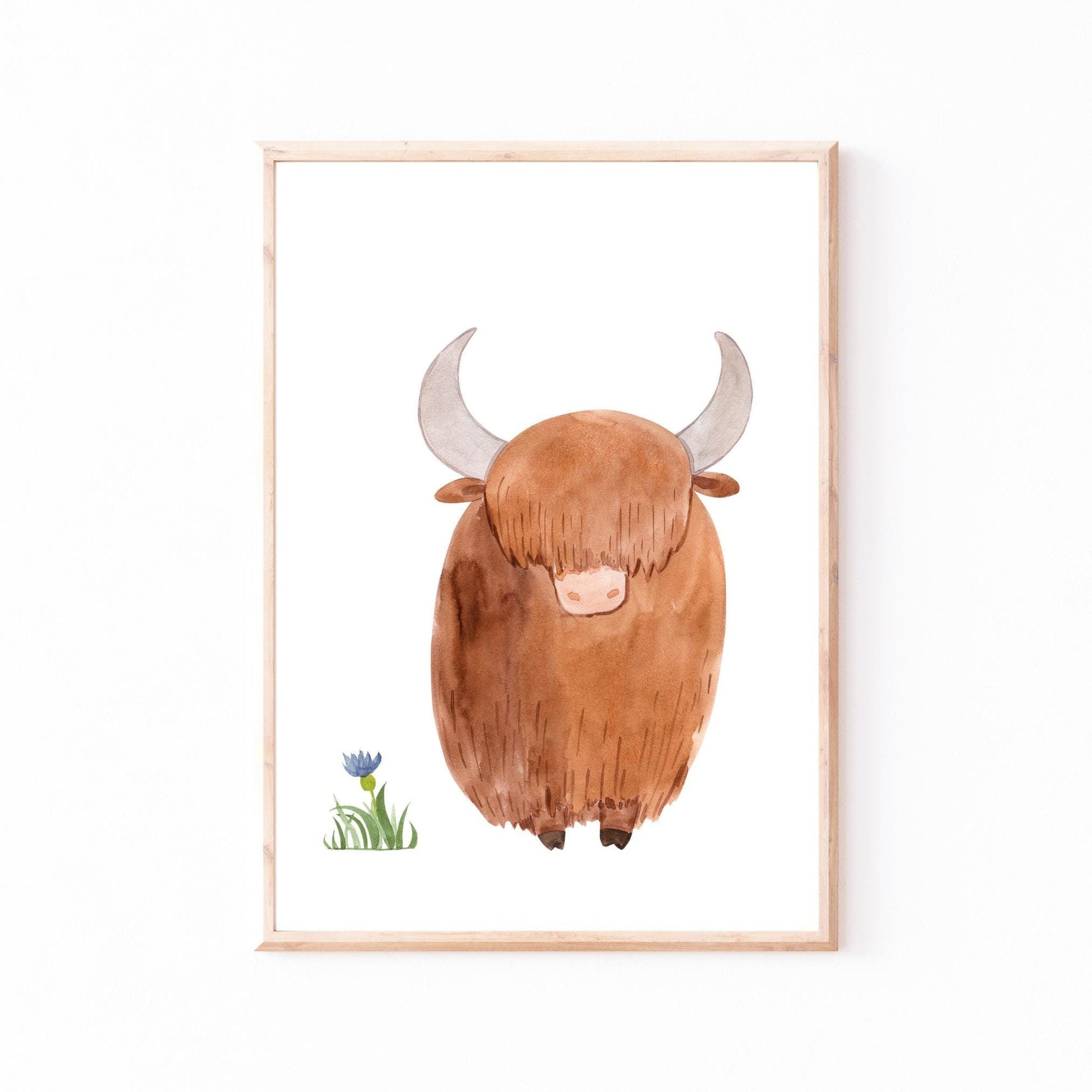 Poster Yak A3 & A4: Illustration von einem Yaks in Aquarell, perfekt für Kinderzimmer. Gedruckt auf hochwertigem, stabilem 300g Naturpapier, erhältlich in A3 und A4.