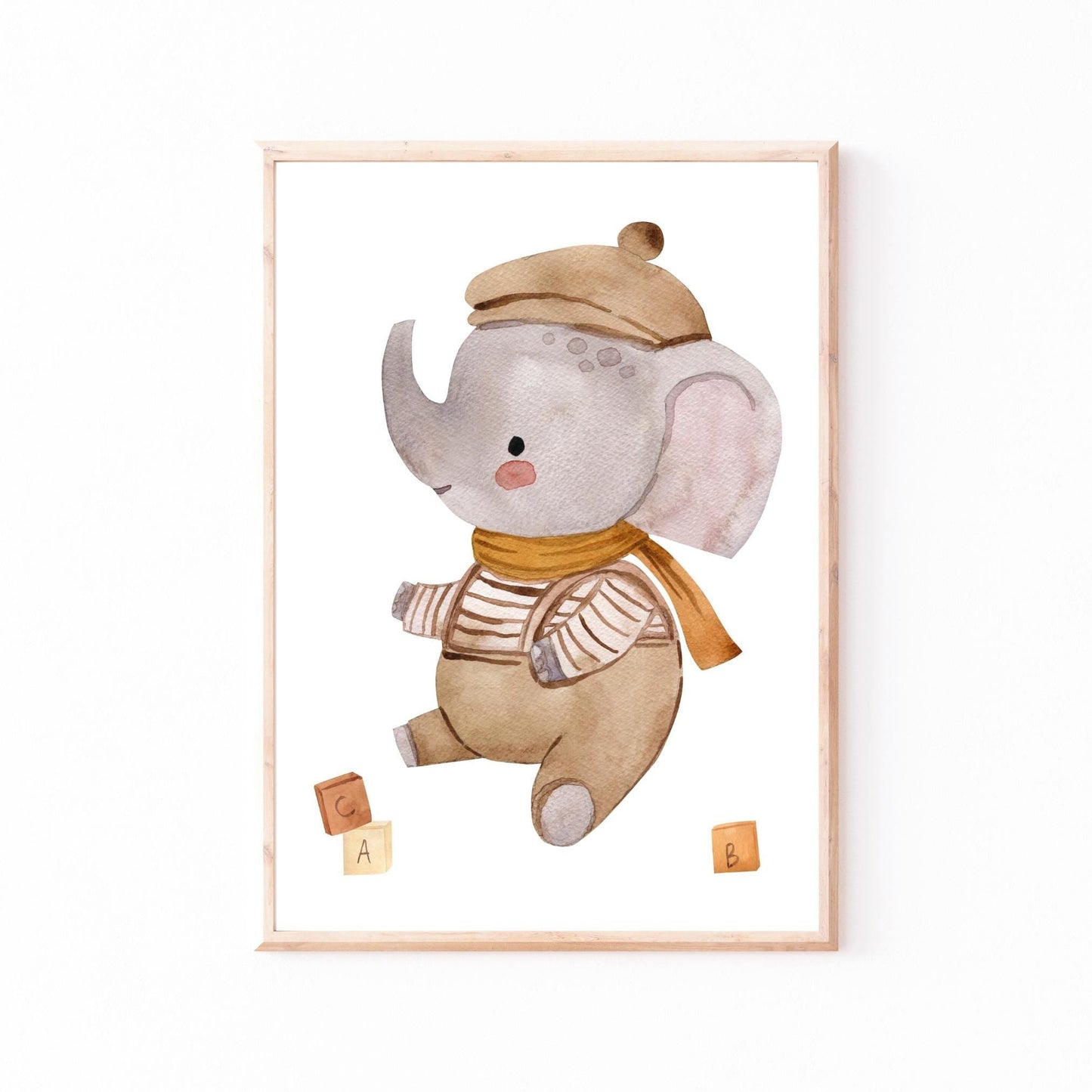 Poster Elefant Vintage A3 & A4: bezauberndes Aquarell eines Baby-Elefanten, ideal als Kinderzimmerdeko oder Geschenk zur Geburt, auf hochwertigem Naturpapier gedruckt.