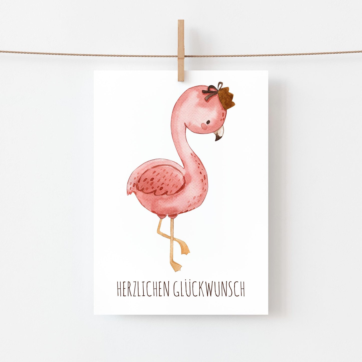 Karte Flamingo Vintage A6 mit niedlichem Flamingo-Motiv, ideal als handgefertigte Geburtstagskarte für Kinder auf hochwertigem, stabilem Naturpapier.