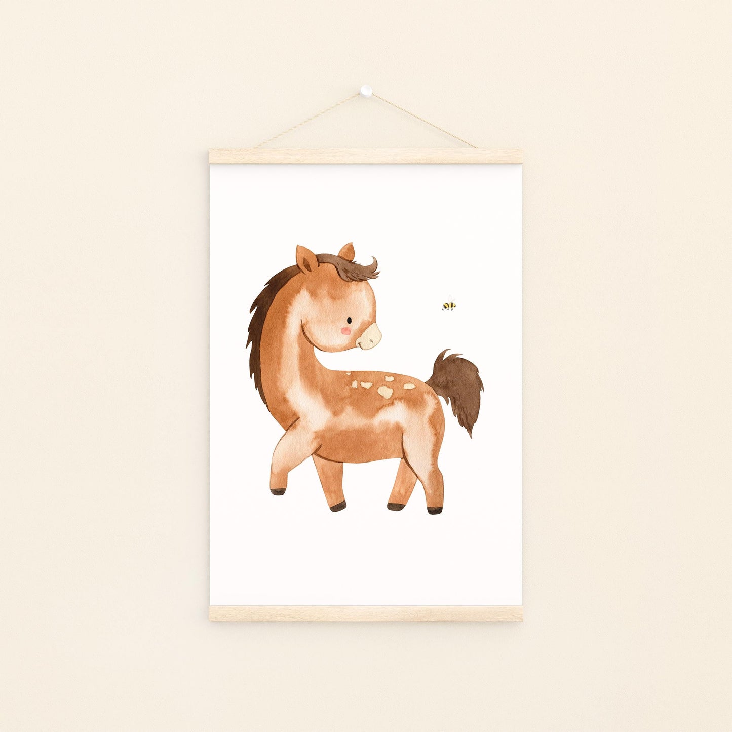 Poster Pony A3 & A4: Aquarell Pony als hochwertiges Kinderzimmerposter auf 300g Naturpapier, perfekt als dekorative Wanddekoration ohne Rahmen.