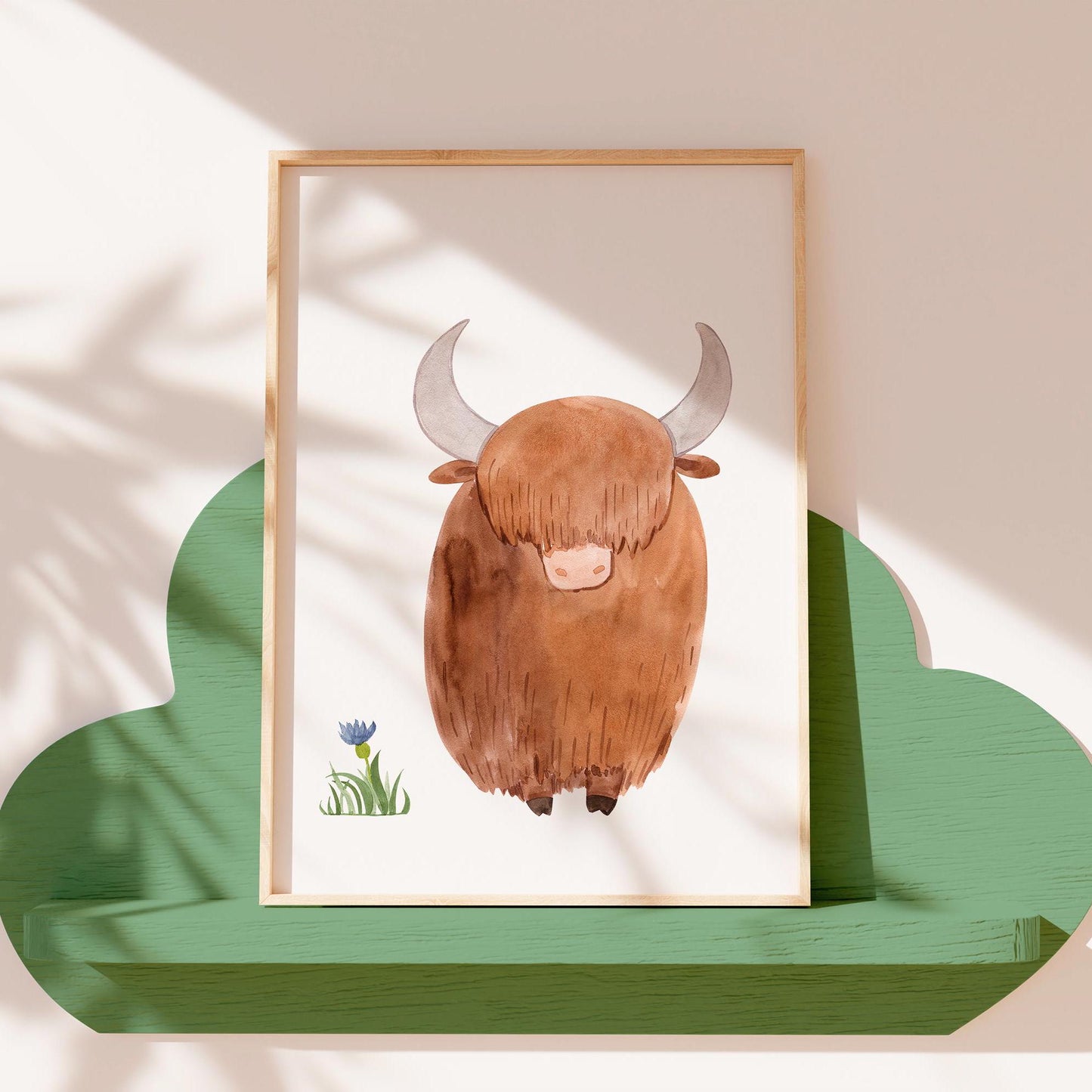 Poster Yak A3 & A4: Yaks mit Blume, ideal für das Kinderzimmer. Gedruckt auf hochwertigem Naturpapier, erhältlich in den Größen A4 und A3.