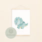 Dinosaurier-Wasserfarbenillustration, digitales Poster Dinosaurier Dreizack zum Ausdrucken in 3 Größen, ideal als Kinderzimmerdekoration oder Geschenk.
