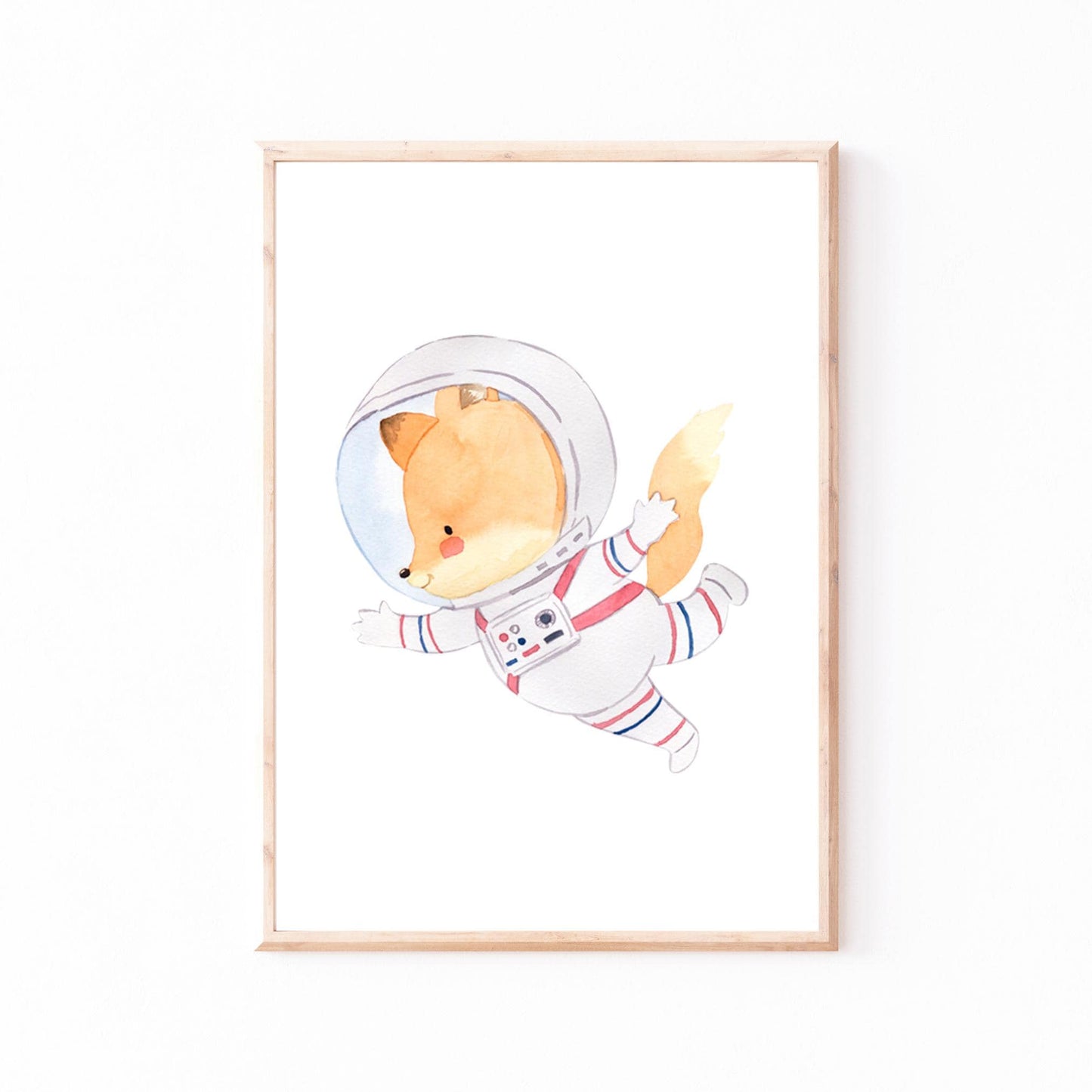 Poster Astronaut Fuchs A3 & A4: Illustration eines Fuchses im Raumanzug als Kinderzimmerdeko, gedruckt auf hochwertigem, mattem Naturpapier, ideal für kleine Abenteurer.