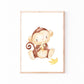 Posterset Kinderzimmer Affen A3 & A4: Illustration eines Affen mit Banane als Cartoon, ideal für Kinderzimmerdekoration auf hochwertigem Naturpapier.
