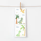 Lesezeichen aus dem Einschulung Geschenk-Set Dinosaurier, mit niedlichen Cartoon-Dinosauriern, ideal für den ersten Schultag, laminiert und robust.