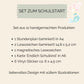 Einschulung Geschenk-Set Meerjungfrauen: Illustrierter Stundenplan mit Meerjungfrau, Teil eines 11-teiligen Sets mit Lesezeichen, Karte und Stickern für den Schulstart.