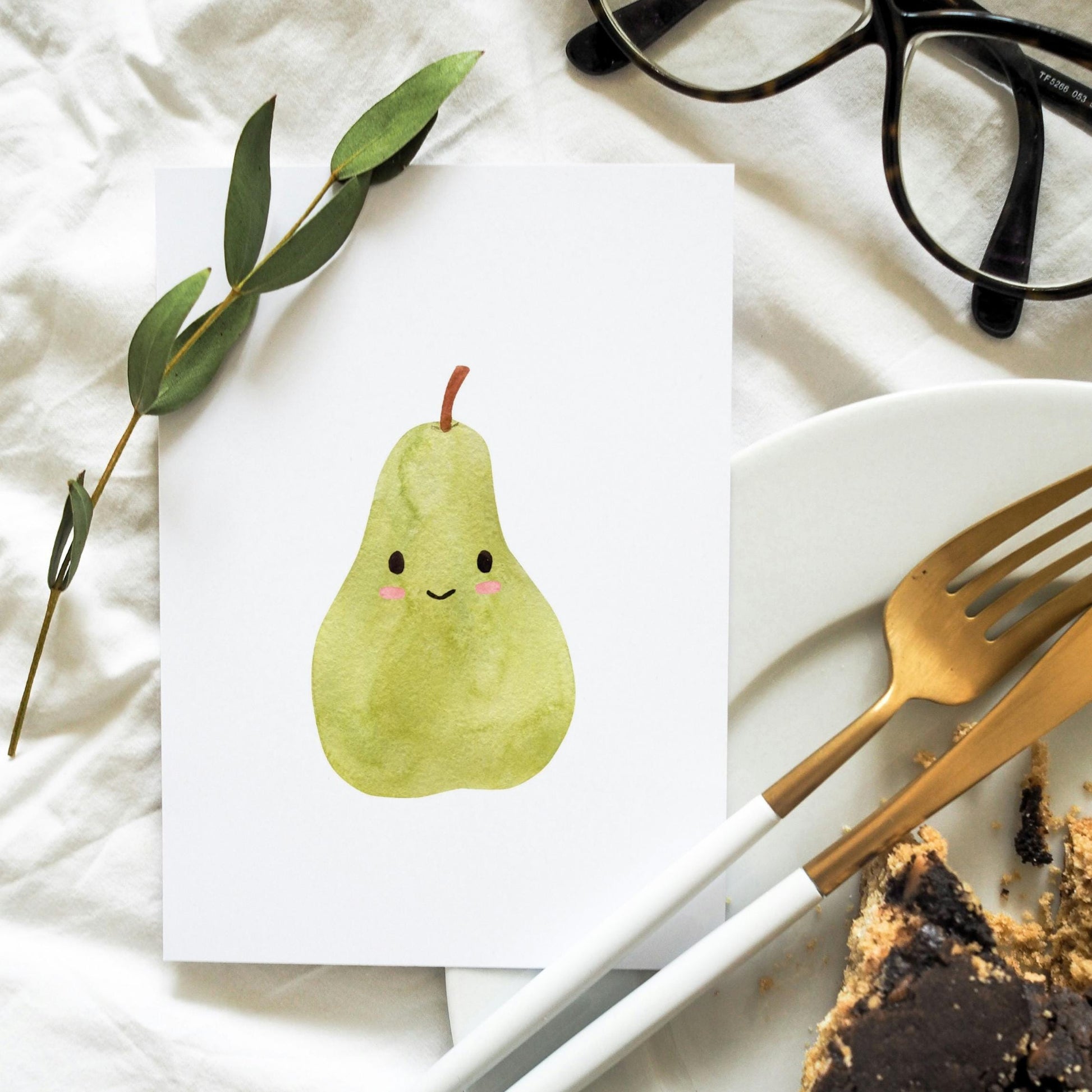 Postkarte Karte Birne A6 mit liebevoll gestaltetem Birnenmotiv. Gedruckt auf mattem 300g Naturpapier, Größe A6, ideal für Grüße oder als Dekoration.