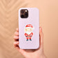 Eine Hand hält ein iPhone mit einem Sticker Weihnachtsmann, einem handgefertigten, spritzfesten Vinyl-Aufkleber, ideal für Handyhüllen oder Dekorationen.