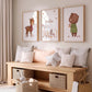 Namensposter personalisiert 3er Set Waldtiere zeigt einen Reh, den Namen Emilia und einen Teddy. Ideal als herbstliche Wanddeko im Kinderzimmer.