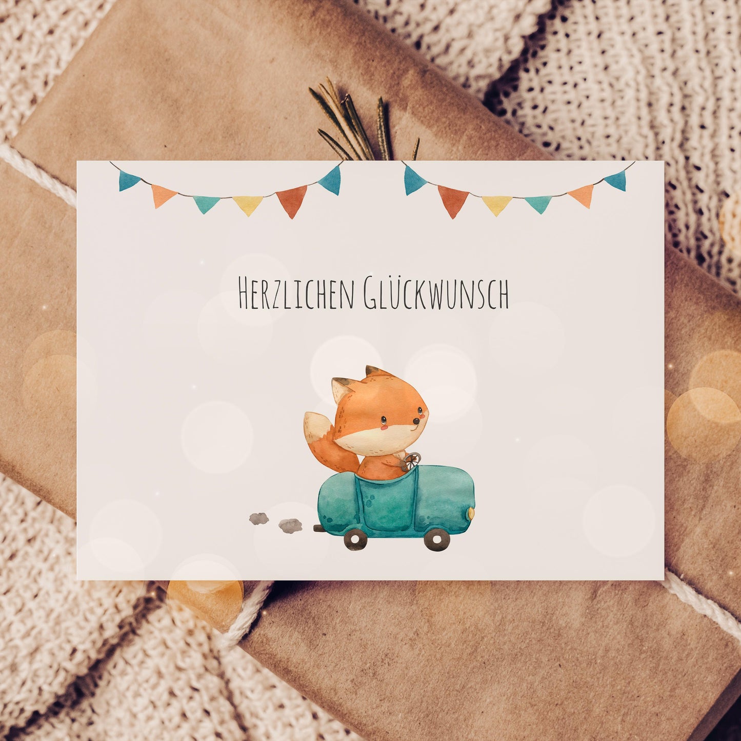 Karte Kindergeburtstag Fuchs & Auto A6