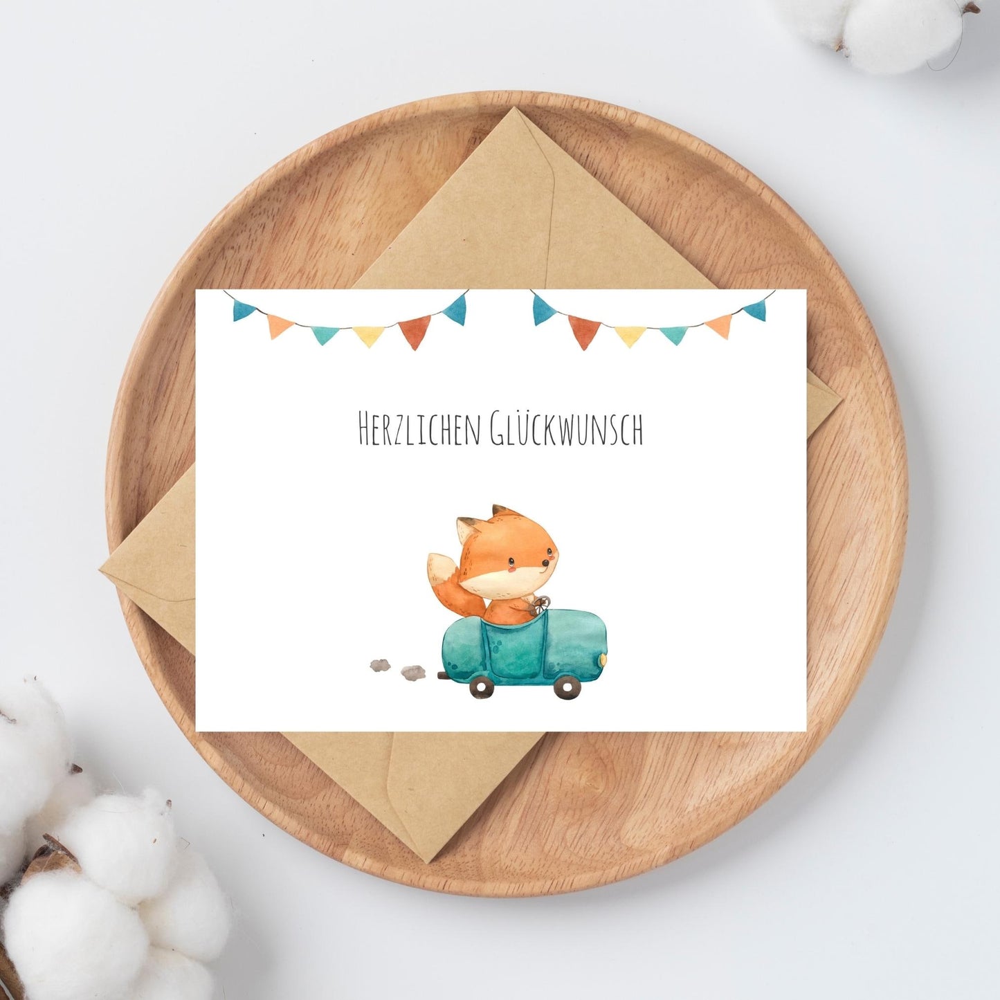 Karte Kindergeburtstag Fuchs & Auto A6