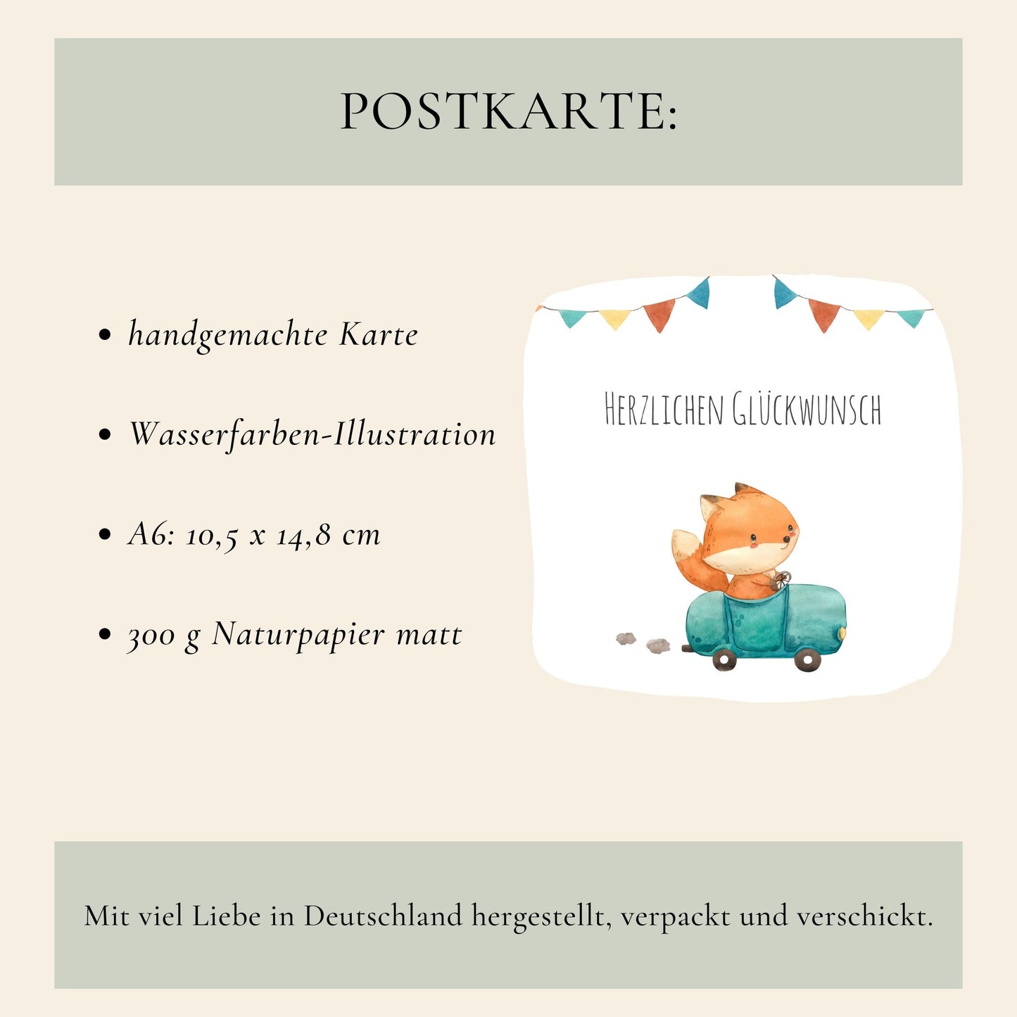 Karte Kindergeburtstag Fuchs & Auto A6