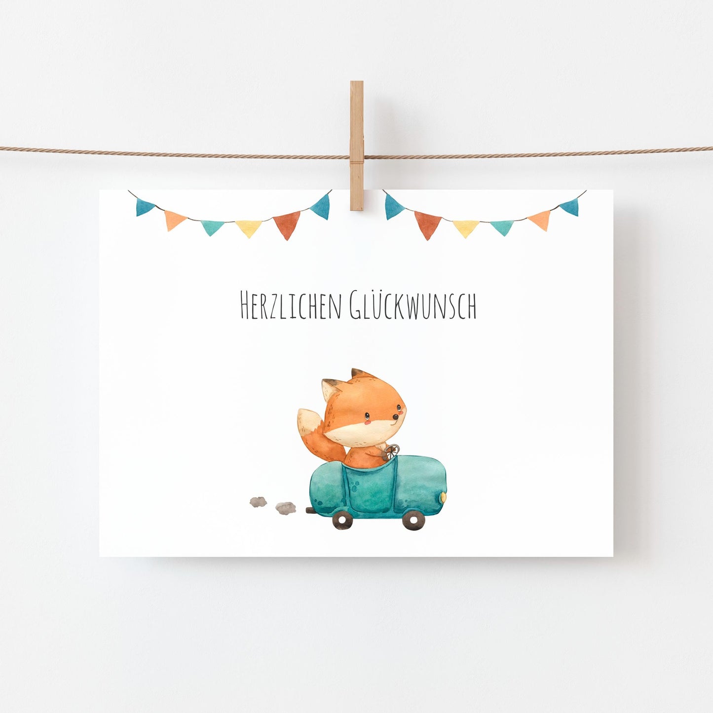 Karte Kindergeburtstag Fuchs & Auto A6