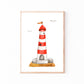 Posterset Boot Leuchtturm Wal A3 & A4: Aquarell-Leuchtturm in Rot-Weiß mit Sandboden und Möwen, ideal für maritime Kinderzimmerdekoration.