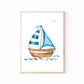 Framed watercolor illustration of a sailboat, part of the Namensposter personalisiert im 3er Set: Segelboot und Leuchtturm, perfect for children's rooms.