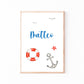 Namensposter personalisiert im 3er Set: Maritime Motive mit Matteo, Seemöwen, Rettungsring, Anker und Seestern in hellem Holzrahmen. Perfekt für Kinderzimmer.