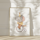 Poster Elefant auf Fahrrad A4 & A3: Handgemaltes Aquarell, Vintage Zirkus Elefant auf einem Fahrrad. Auf hochwertigem, mattem 300g Naturpapier gedruckt. Perfekt für Kinderzimmer.  Video
