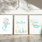 Namensposter personalisiert im 3er Set: Meerjungfrau A3 & A4