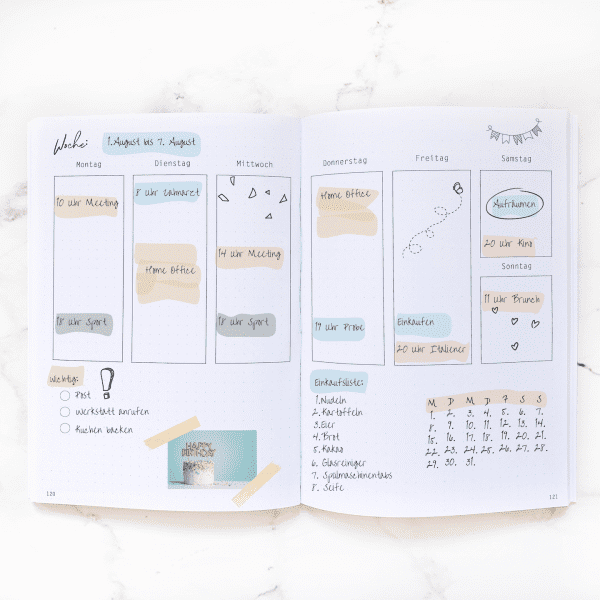 Bullet Journal Inspiration, Terminkalender, Jahresplaner, Taschenkalender, Bullet Planer Ideen, Wochenplaner, Habit Tracker, Dunkelblau